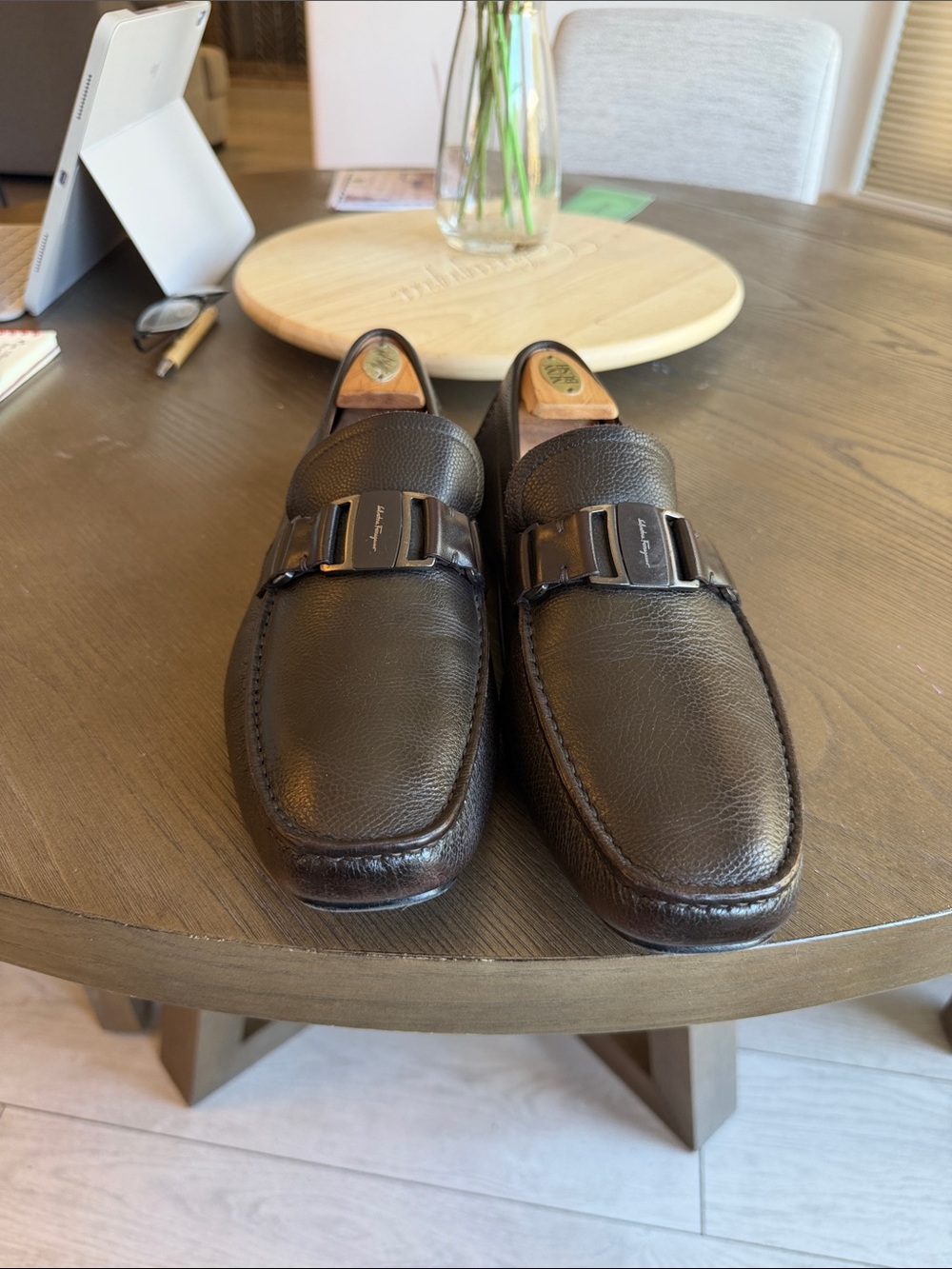 Salvatore Ferragamo Black Pebbled Leather Bit Loafers